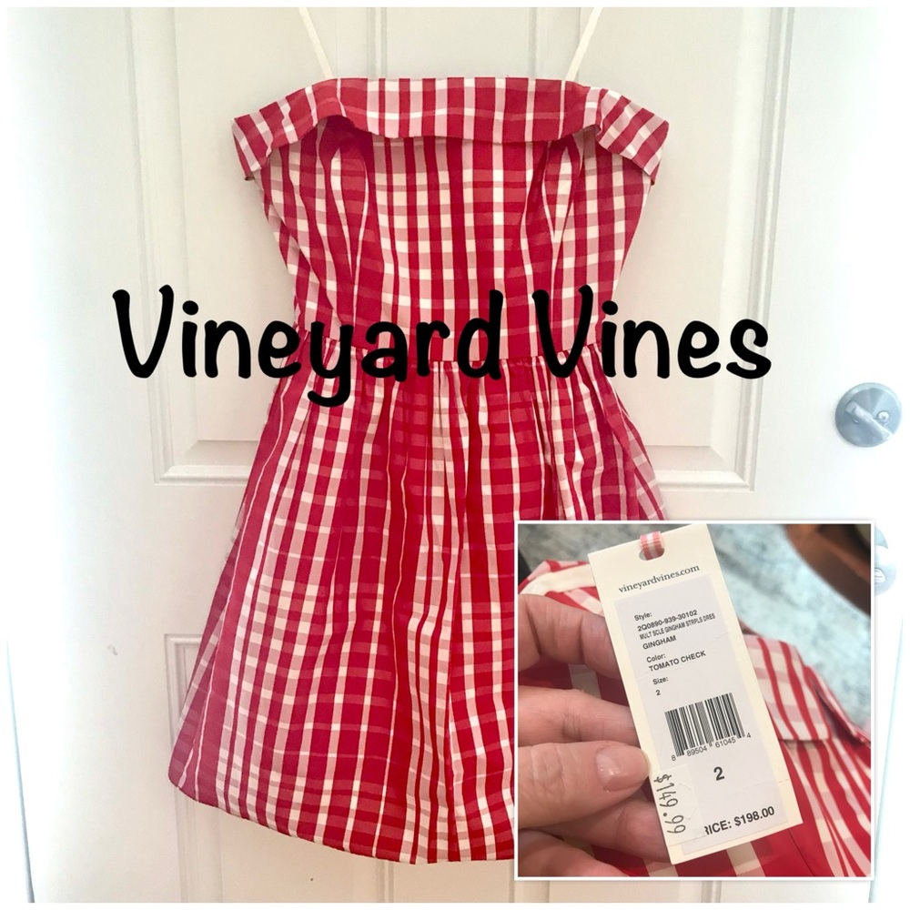 New VINEYARD VINES Multi Scale Gingham Strapless DRESS NWT